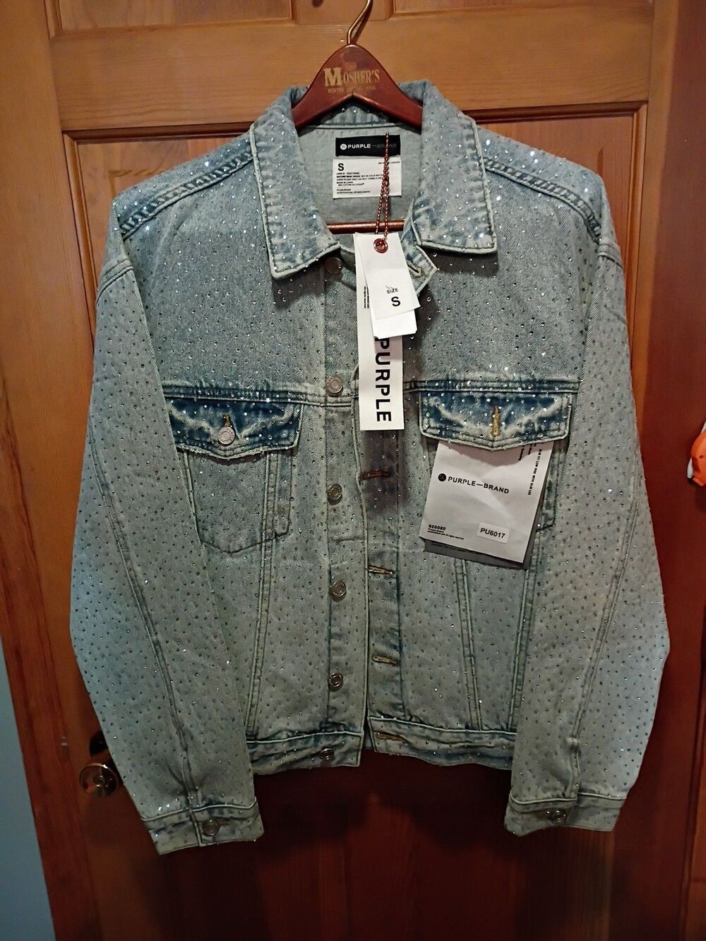 $1250 Purple Brand Crystal Galore Oversized Denim Trucker Jacket